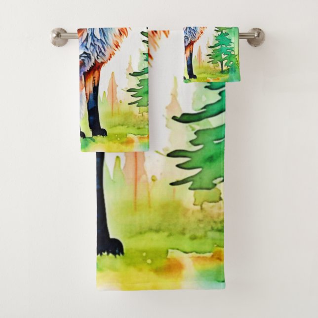 Forest Fox View Design Bath Towel Set (Insitu)