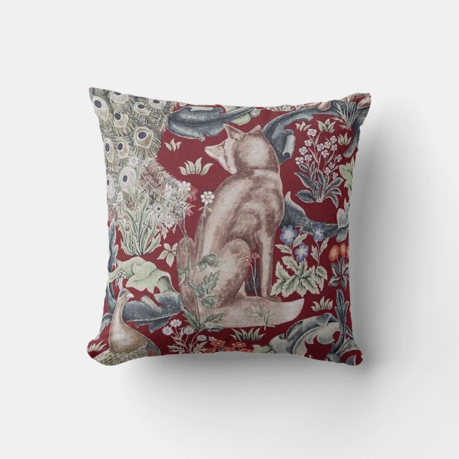 Forest Fox, William Morris Throw Pillow (Front)