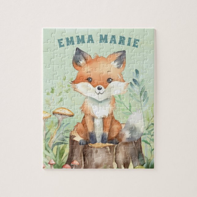 Forest Fox Woodland Animal Kids Personalized  Jigsaw Puzzle (Vertical)