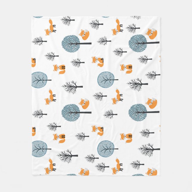 Forest Foxes: Vintage White Background Fleece Blanket (Front)