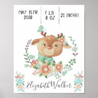forest friend baby deer birth stats monogram