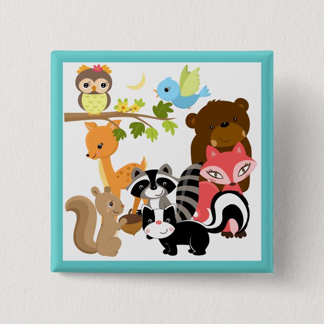 Forest Friends 2 Inch Square Button (Front)