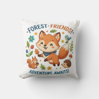 Forest Friends Adventure Awaits Throw Pillow