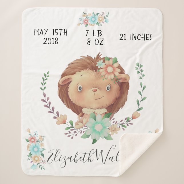 forest friends baby deer birth stats sherpa blanket (Front)