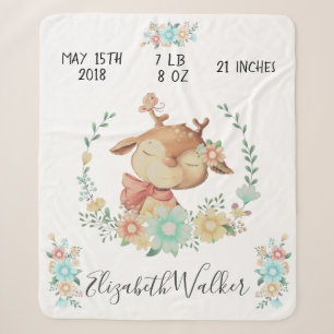 forest friends baby deer birth stats sherpa blanket