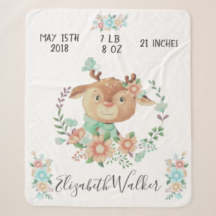 forest friends baby deer birth stats sherpa blanket