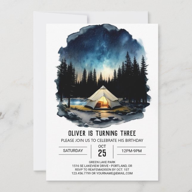 Forest Friends Camper Birthday Invitation (Front)