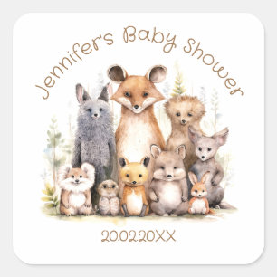 Forest Friends   Cute Animals   Baby Shower Square Sticker