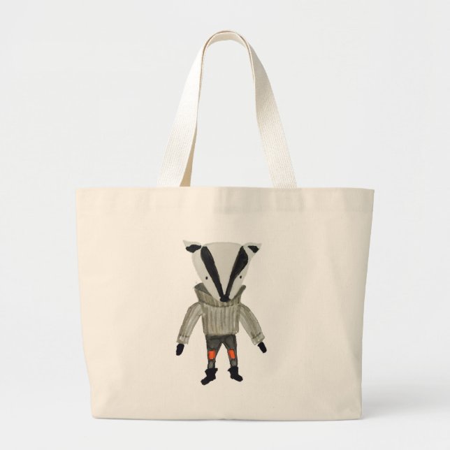 Forest Friends Cute Little Badger Large Tote Bag (Front)