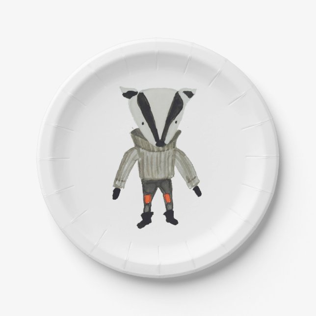 Forest Friends Cute Little Badger Paper Plate (Front)