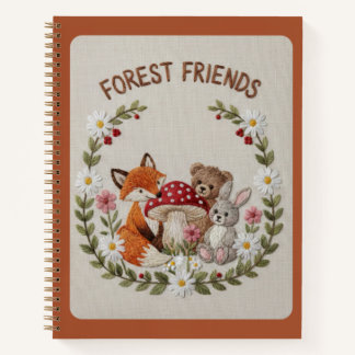 Forest Friends Embroidered Fox, Bear & Bunny Notebook