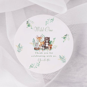 Forest Friends first birthday  Classic Round Sticker