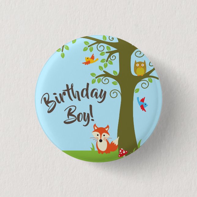 Forest Friends Woodland Cute 1st Birthday Party 1 Inch Round Button (Front)