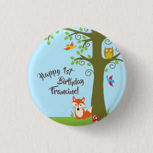 Forest Friends Woodland Cute 1st Birthday Party 1 Inch Round Button