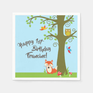 Forest Friends Woodland Cute 1st Birthday Party Napkin