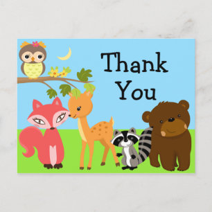 Forest Friends Woodland Merci Carte postale