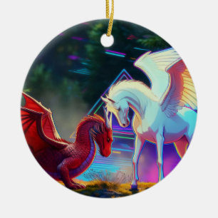 Forest Friends - Young Dragon and Young Pegasus Ceramic Ornament