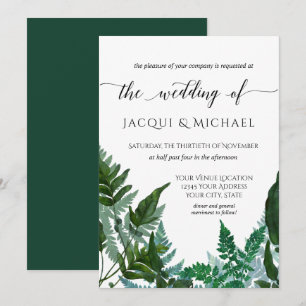 Forest Gathered Fern Foliage Watercolor Wedding Invitation