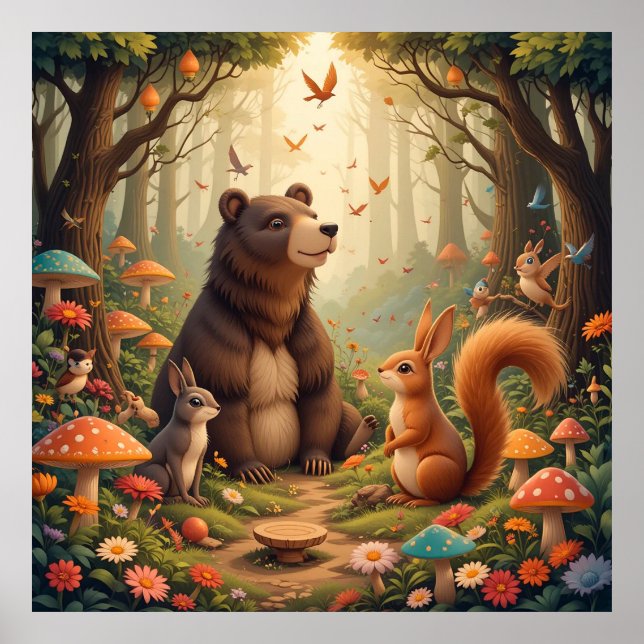 Forest Gathering of Cute Animals Poster (Front)