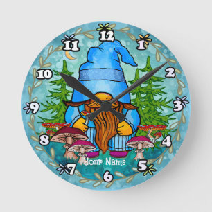 Forest Gnome Round Clock