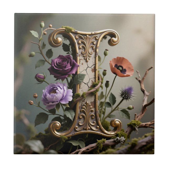 Forest Gold Patina Letter I Monogram Tile (Front)