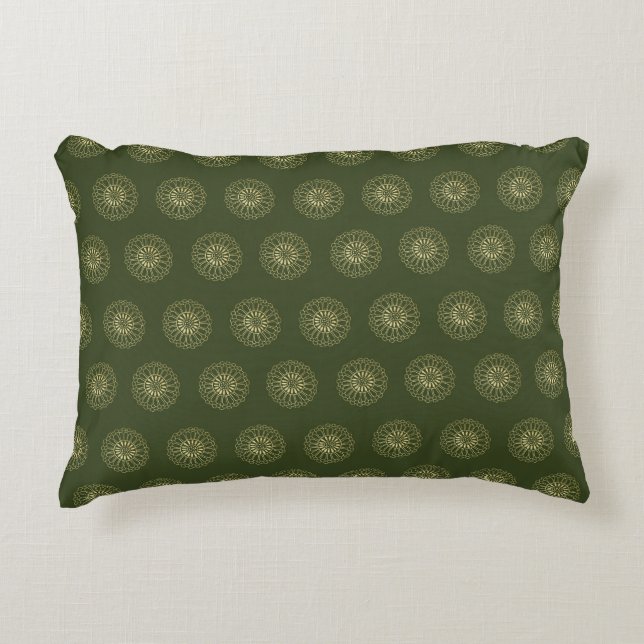 Forest | Golden Zinnia Flower Medallions Accent Pillow (Front)