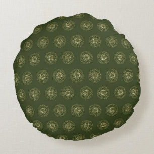 Forest Golden Zinnia Flower Medallions Round Pillow