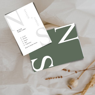 Forest Gr Minimalist Elegant Bold Initials Wedding RSVP Card