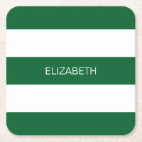 Forest Gr Wht Horiz Preppy Stripe #3 Name Monogram