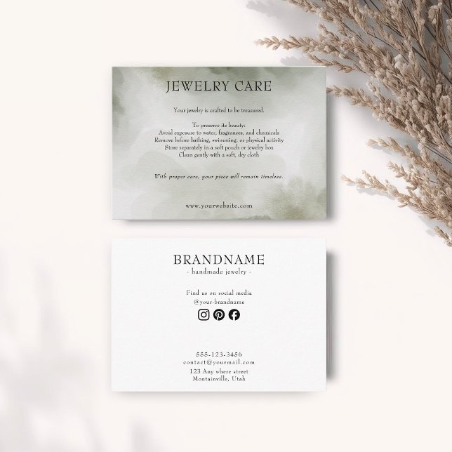 Forest Green Abstract Watercolor Jewelry Care Card (Creator Uploaded)