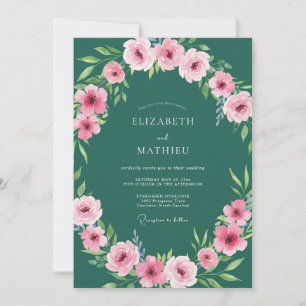 Forest Green Alluring Peony Wedding Invitation