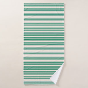 Forest green and beige five stripes pattern bath towel