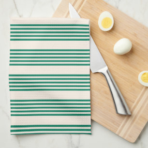 Forest green and beige five stripes pattern kitchen towel