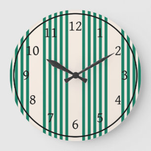 Forest green and beige five stripes pattern large clock