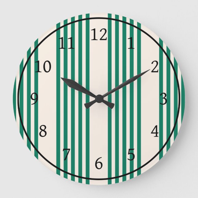 Forest green and beige five stripes pattern large clock (Front)
