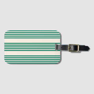 Forest green and beige five stripes pattern luggage tag