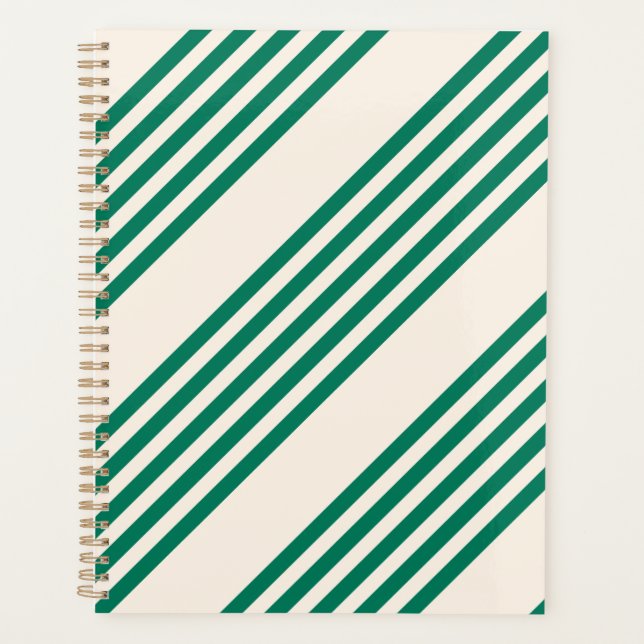 Forest green and beige five stripes pattern planner (Front)