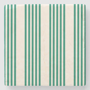 Forest green and beige five stripes pattern stone coaster