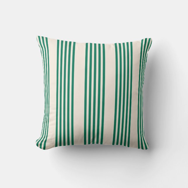 Forest green and beige five stripes pattern throw pillow (Front)