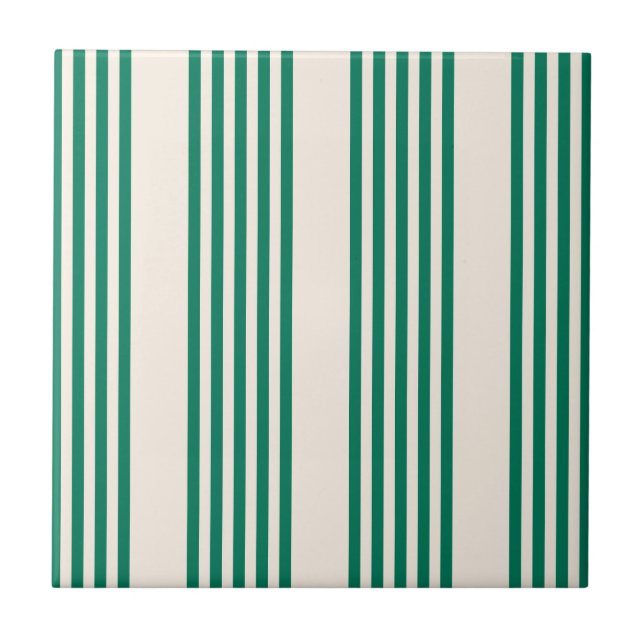 Forest green and beige five stripes pattern tile (Front)