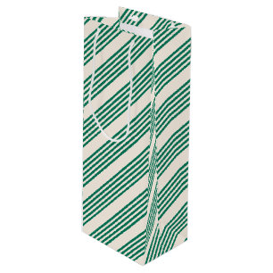 Forest green and beige five stripes pattern wine gift bag