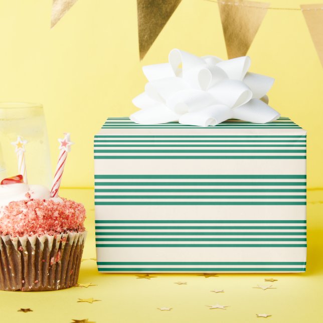 Forest green and beige five stripes pattern wrapping paper (Birthday Party)