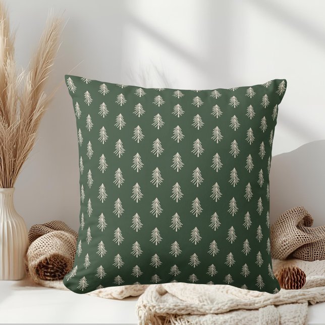 Forest Green and Beige Pine Trees Christmas Throw Pillow (Creator Uploaded)