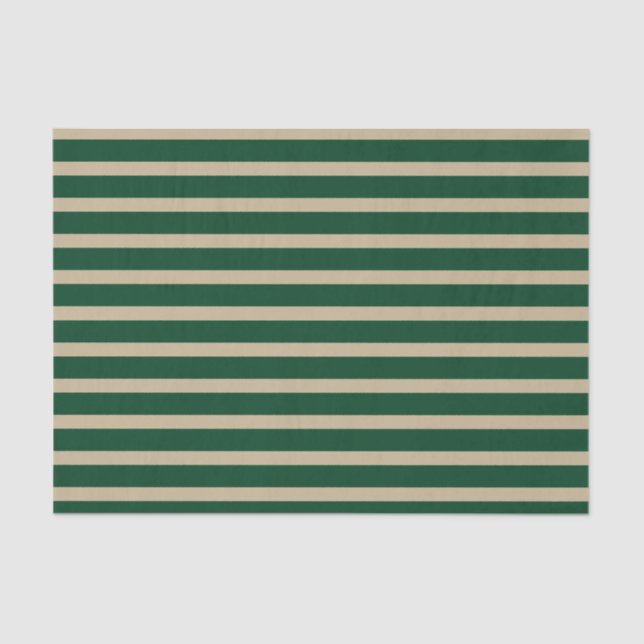 Forest Green and Beige Stripes Tissue Paper (Front)