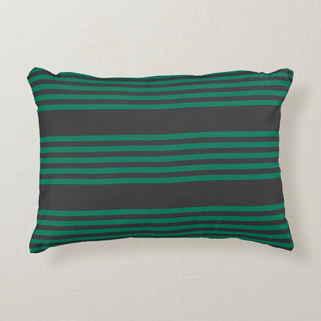 Forest green and charcoal fives stripe pattern accent pillow (Front)