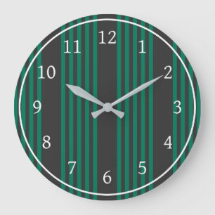Forest green and charcoal fives stripe pattern large clock