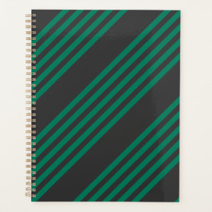 Forest green and charcoal fives stripe pattern planner