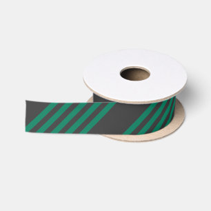 Forest green and charcoal fives stripe pattern satin ribbon