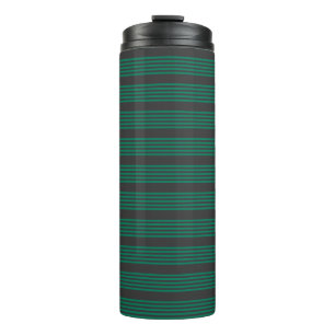 Forest green and charcoal fives stripe pattern thermal tumbler