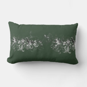 Forest Green and Elegant Silver Lumbar Pillow